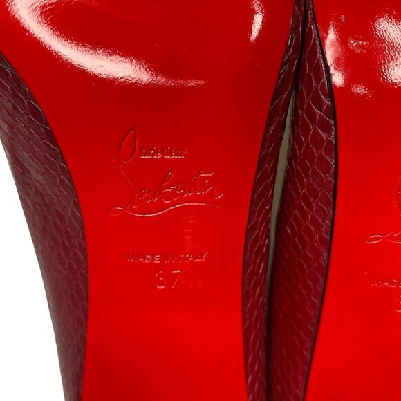 Christian Louboutin Snakeskin Embossed Cutout Pump EU 37.5 US 7.5 Red High Heels - Picture 10 of 12